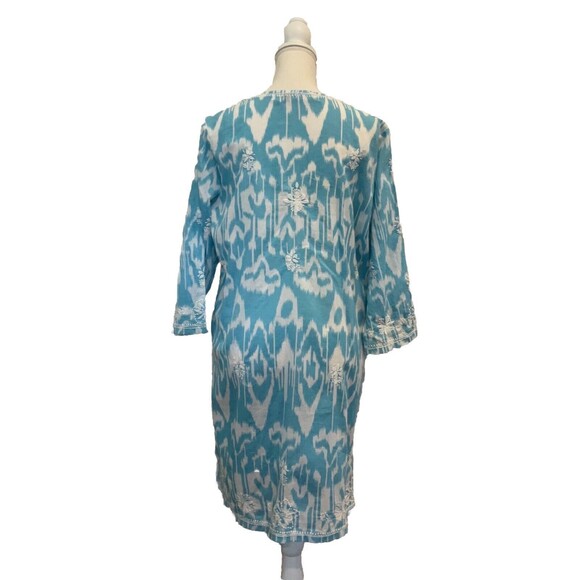 GRETCHEN SCOTT Women's Aqua Blue and White Patern Tunic Dress Size L - Picture 2 of 9